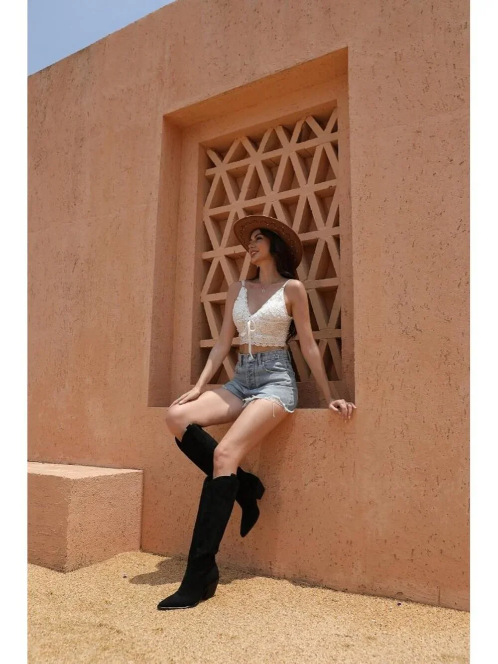 Women's Black Pointed Toe Faux Leather Block Heel Heel Over The Knee Boots